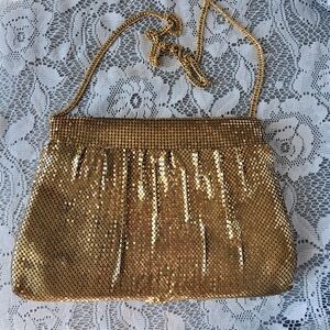 Vintage 1960s Whiting & Davis Gold Mesh Evening Bag Made in USA Open Top 16"